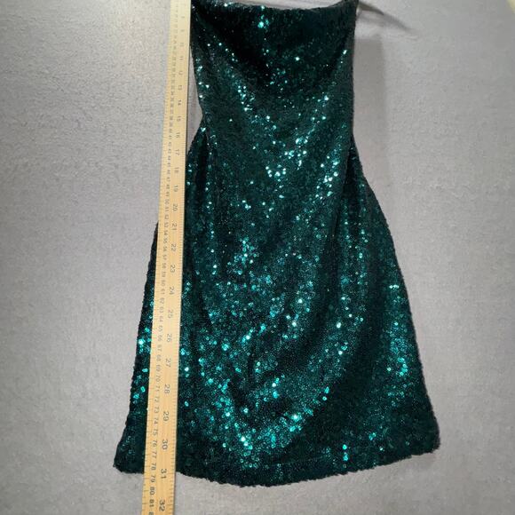 Fashion Nova Formal Bodycon Emerald Green Shimmer Sequin Dress Size 6 Fairy - Picture 7 of 7